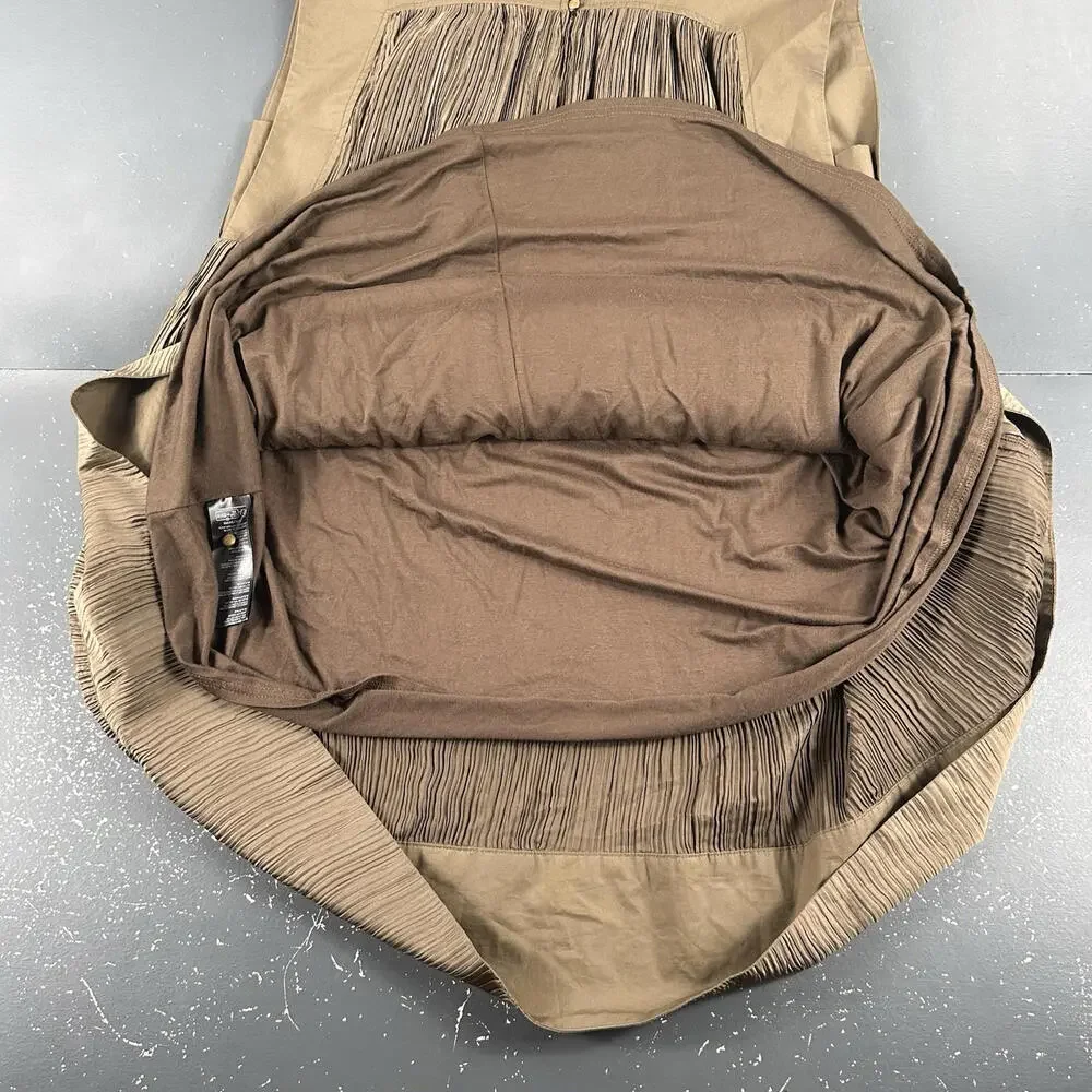 By Anthropologie Moss Green Cap-Sleeve Plissé Mini Dress Medium Scrunchy - Picture 9 of 12